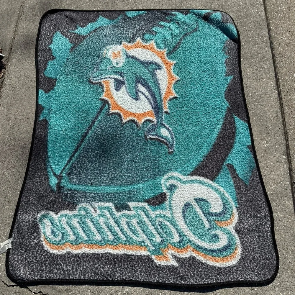 Vintage Miami Dolphins NFL Football Team Northwest Winter Cold Blanket Old Logo